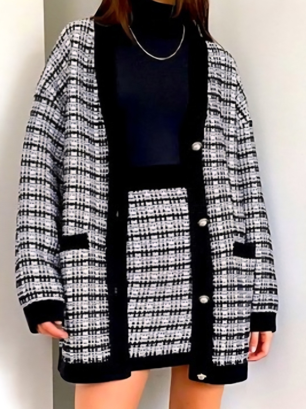 Aritzia Babaton Black & White Tweed Cardigan